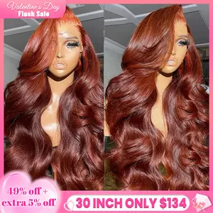 Bling Hair 34inch Reddish Brown Body Wave Pre Plucked 13x4 13x6 Hd Lace Frontal Human Hair Wig Brazilian Wavy Color Wig for Black Women with Baby Hair 34inch TikTokShopHolidayHaul