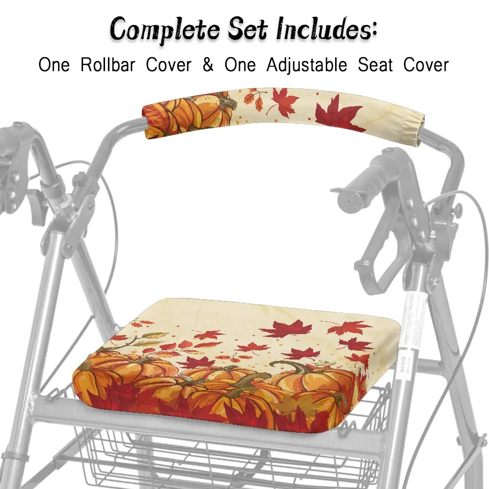 Thanksgiving Day Rollator Walker Seat & Backrest Rollbar Covers Set  Durable Washable for Men Women Seniors - Fall Gnome Maple Print Stylish Comfort Upgrade for Walkers Home Errands Park Visits  Daily Outings