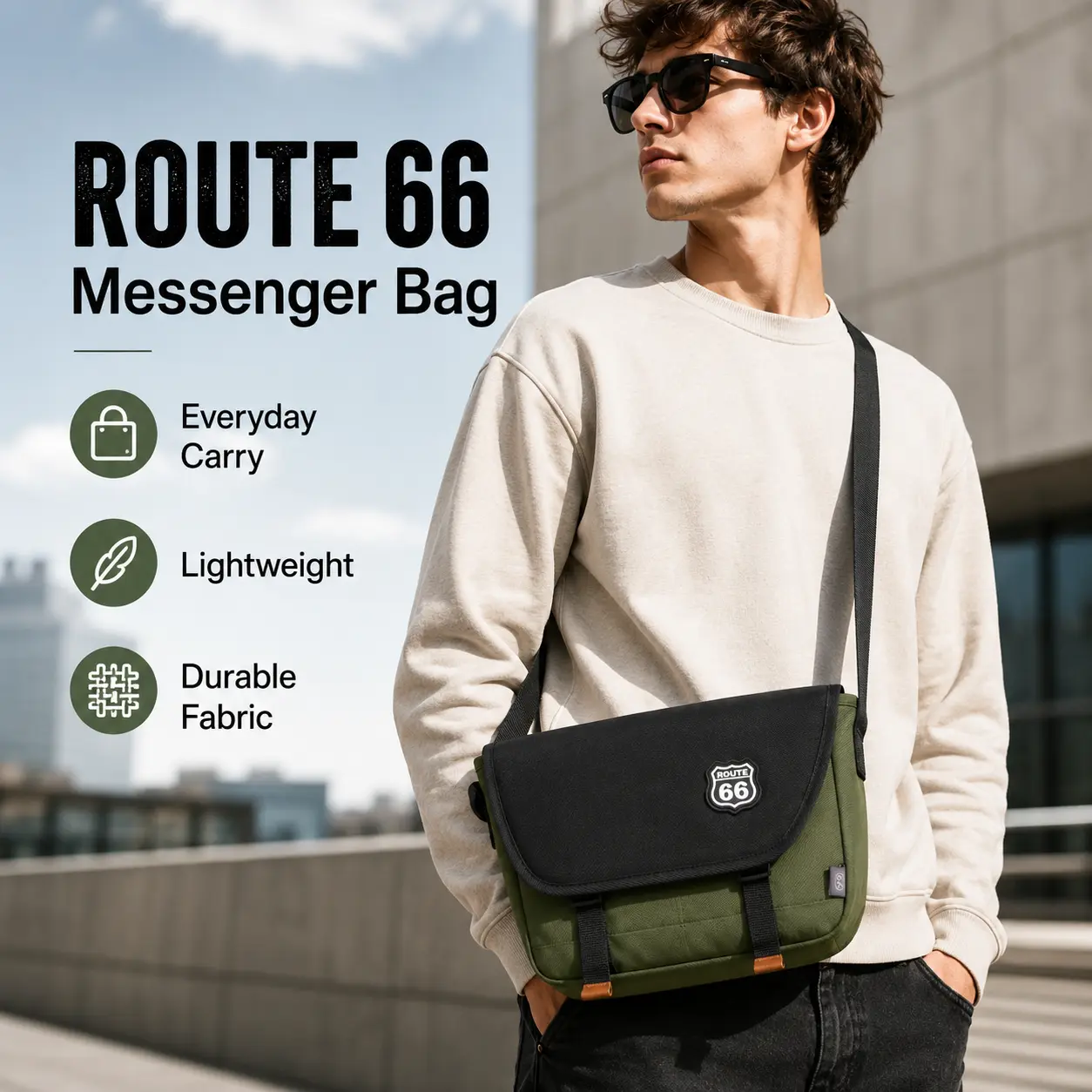 Route 66 (Highway 66) Unisex Messenger Bag - Lightweight Crossbody Bags with Adjustable Straps, Large Capacity, Retro Casual Style for Commuting, Travel, Suitable for College Students