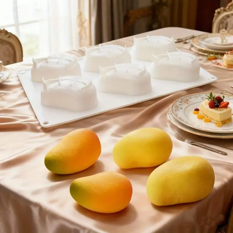 6-Mold Position Silicone Mango Mousse Cake Mold - High-Temperature Resistant Kitchen Bakeware, Baking Tool for Dessert Use, Fruit Form Ice Cream Jelly Making