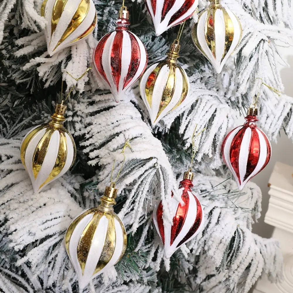 6pcs Striped Droplet-Shaped Christmas Hanging Balls, Indoor Recreation Holiday Decorations for Christmas Tree, Family Parties