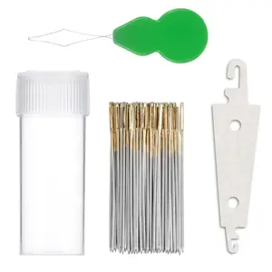 100Pcs Cross Stitch Needles Size 28 Gauge Embroidery Hand Needles Sewing Needles, Cross Stitch Needles + 2 Needle Threader in Transparent Box Large Eye Sewing Needles for Cross Stitching Supplies - Home Improvement.