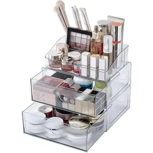 3-Tiers Makeup Organizer with Drawer, Stackable Skincare Storage Box for  and Bathroom, Beauty Essentials,  Brushes, Perfume Stand, Large Lipsticks Holder