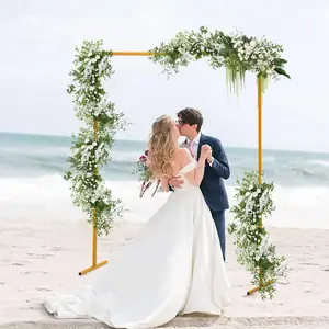 6.6 x 4.9FT Gold Wedding Arches, Square Backdrop Stand Balloon Arch Gold Metal Framework, Frame Background Outdoor Indoor Arch for Anniversary Birthday Party Decoration Home Decor Banners Ornaments