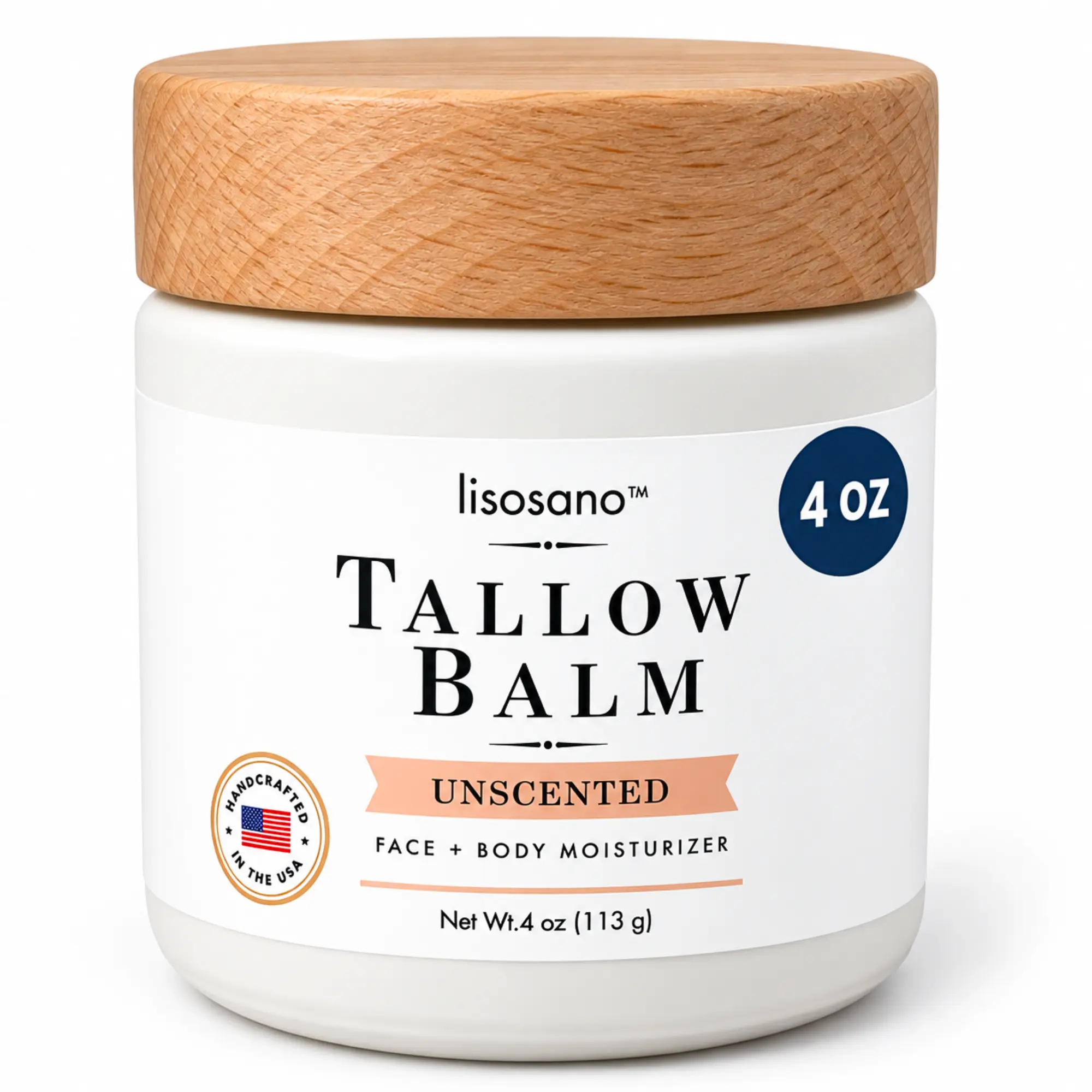 Tallow Balm - 100% Grass Fed Beef Tallow for Face & Body - Unscented Moisturizer for Dry & Sensitive Skin - with Jojoba Oil, Aloe Vera & Vitamin E - Small Batch, Made in USA - 4 oz