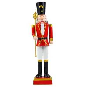 COSTWAY - 32.5 Inch Christmas Nutcracker with High Hat and Beautiful Scepter-Black & Red
