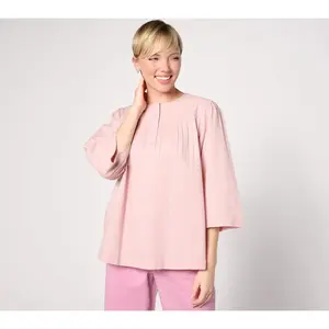 LOGO by Lori Goldstein Textured Woven Peasant Top