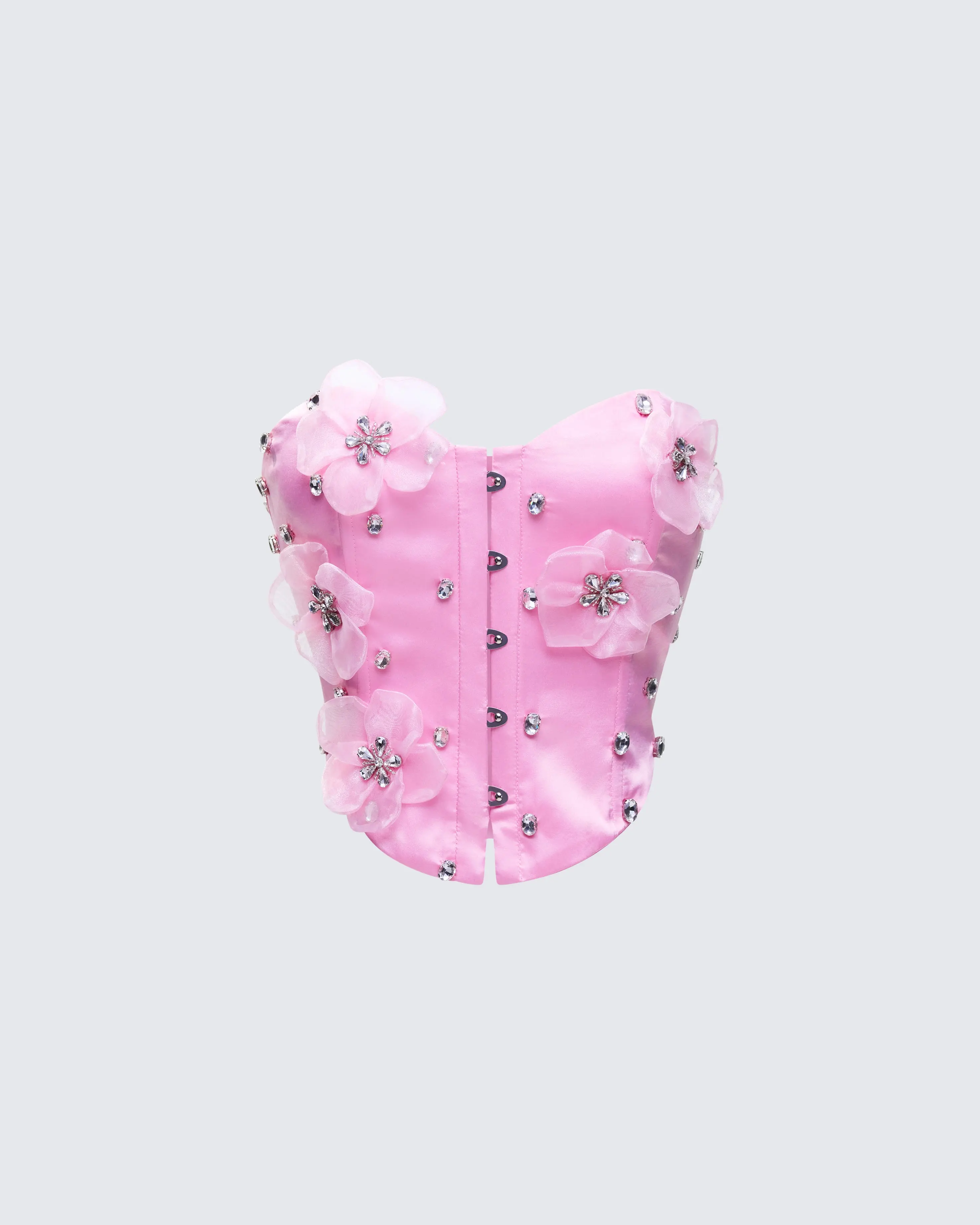 Women's Fitted Roselle Pink Crystal Rhinestone Corset Top - Spandex-Satin Blend, Hook-and-Eye Closure, for Birthday Costumes, Night Wear