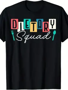 Dietary Squad Dietary Worker T-Shirt for Men & Women - 220gsm Heavyweight Pure Retro Uniform Shirt with Dietary Worker Logo Print, S-4XL Sizes, Black Casual Attire for Cafes, Hospitals, Schools - Machine Washable