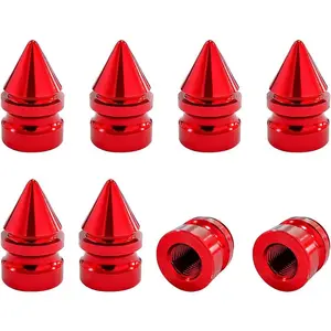 8 PCS Car Tire Valve Caps, Aluminum Alloy Spiked Tire Wheel Valve Stem Caps, Tire Valve Dust Cover Decoration for Car Truck Bicycle Motorcycle, Universal Car Accessories (Red)