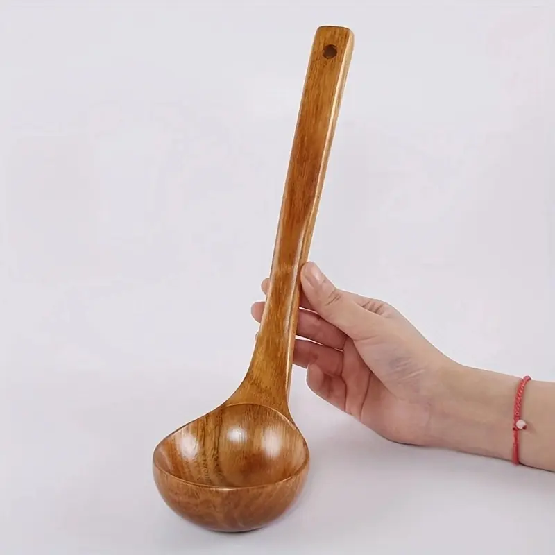 Large Long Handle Soup Spoon for Hot Pot, Non-Stick Congee Spoon and Oil Ladle, Kitchen Wooden Mixing Spoon Essential