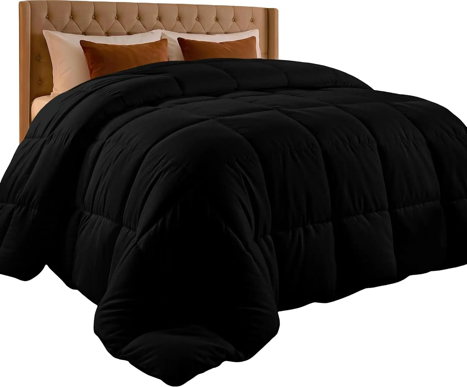 Bedding King Comforter Duvet Insert, Quilted Black Comforter with Corner Tabs, Box Stitched Down Alternative Comforters King Size 90 x 102 inches