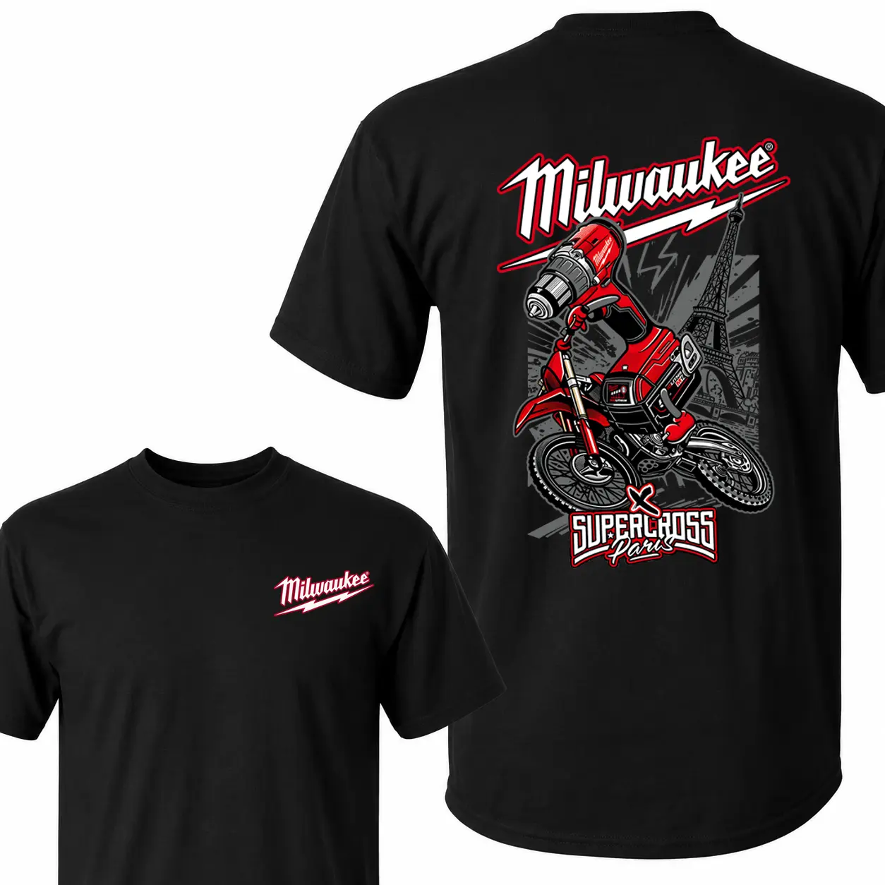 Unisex Milwaukee Tool Supercross Paris Edition Graphic Tee - Motocross & Eiffel Tower Back Print
