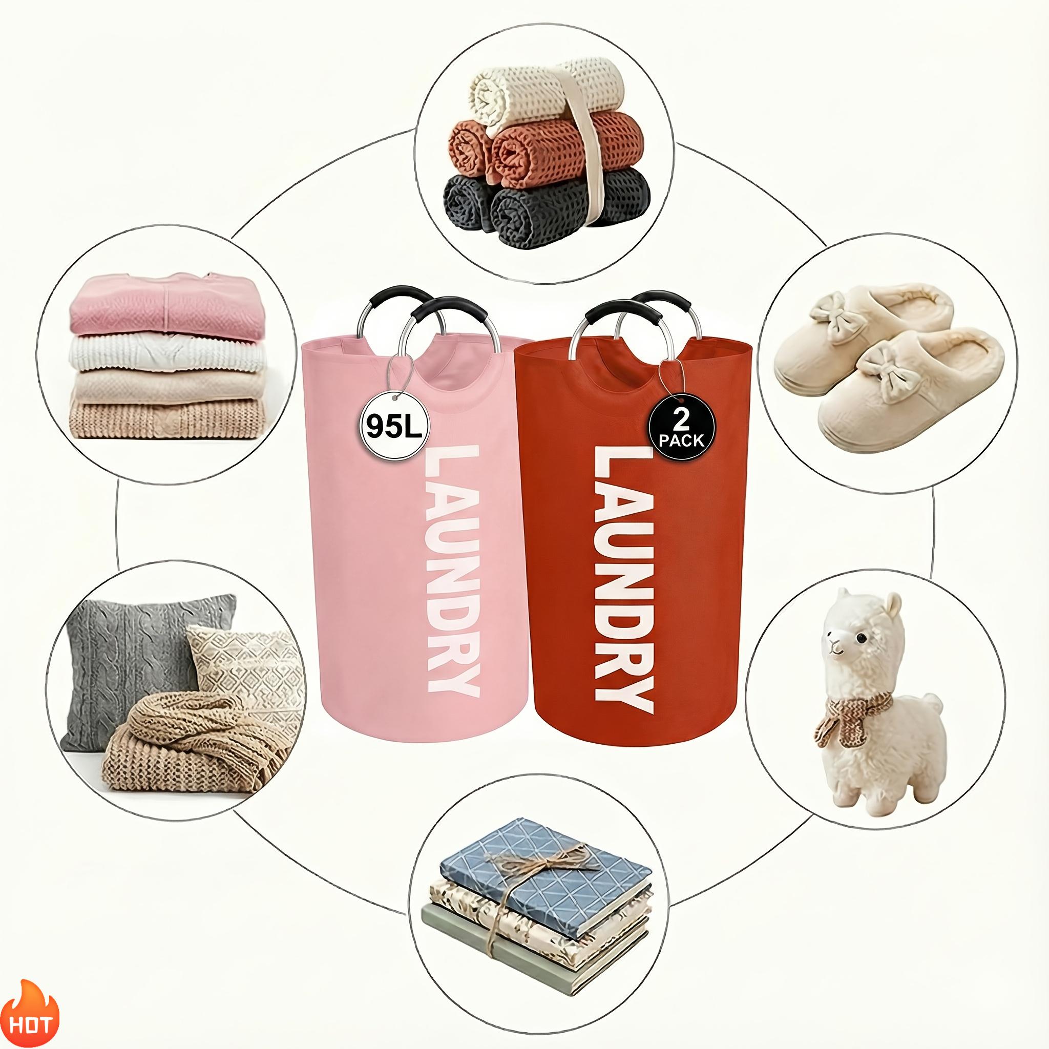 2pcs Large Foldable Laundry Basket Elevated High Quality Half Ring Handle Design Organizer Storage Bin for Clothes Toys