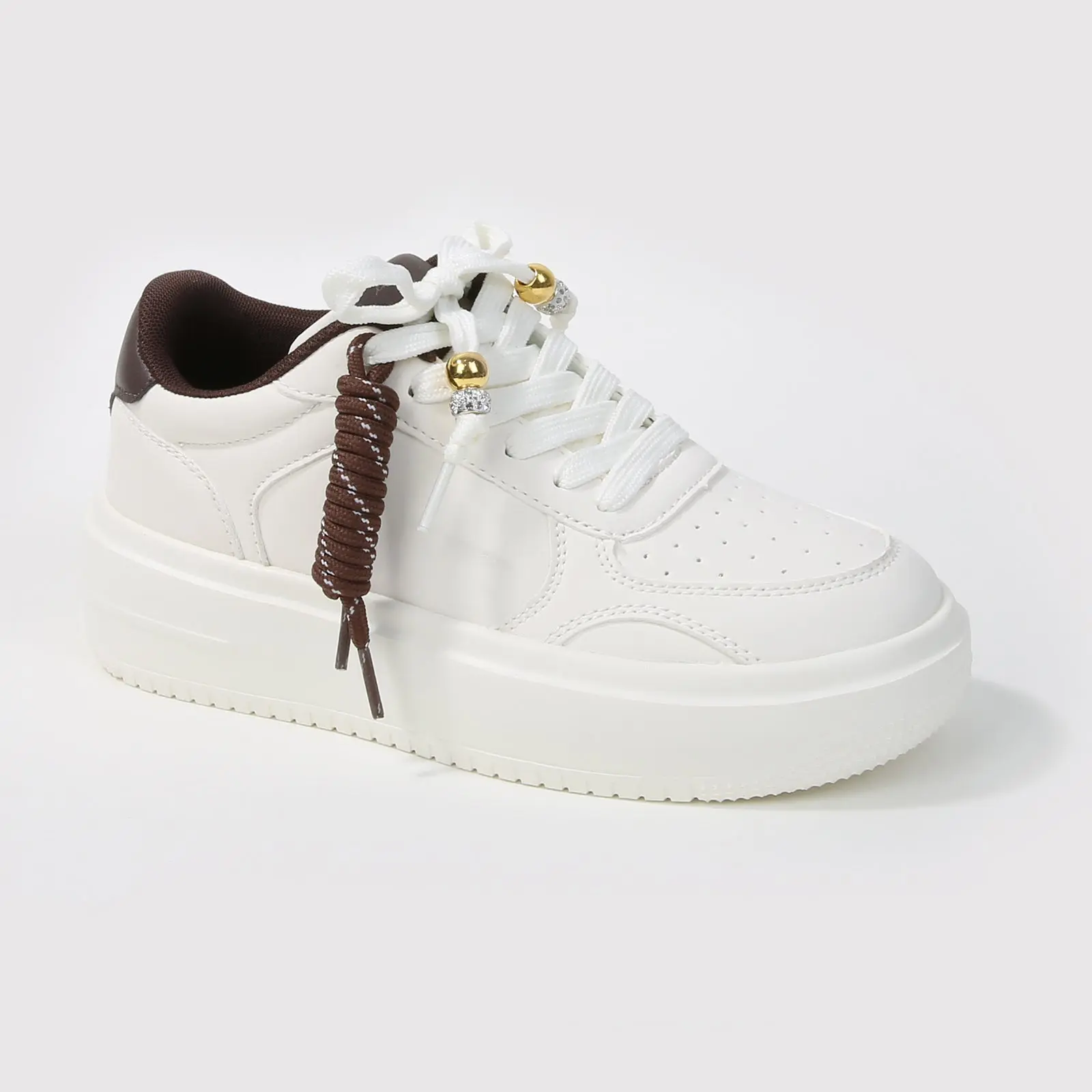 Women's Cushiony Closed-Toe Embellished Larra Platform Lace-Up Sneakers - Rope-Accent Closed Casual Trainers, Stylish Footwear, Cushiony Casual Trainers, Closed-Toe Casual Trainers