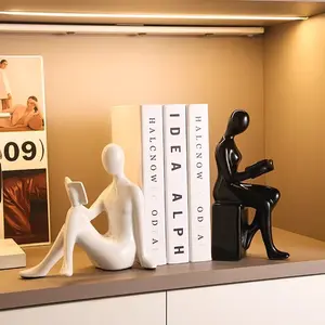 Modern Silver Thinker Bookends, Decorative Abstract Human Statues, Metal Finish Resin Sculptures, Reading Man Figurines, Heavy Duty Book Stoppers, Nordic Shelf Decor, Minimalist Office Desk Accessories, Housewarming Gift, Living Room Bookshelf Art