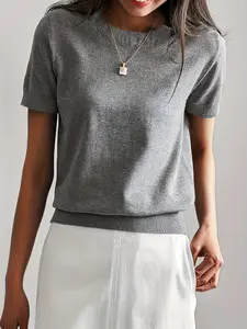 Women's Casual Short Sleeve Knit Sweater, Loose Fit Breathable Pullover, Quick Dry Summer Top, Daily Wear Essential