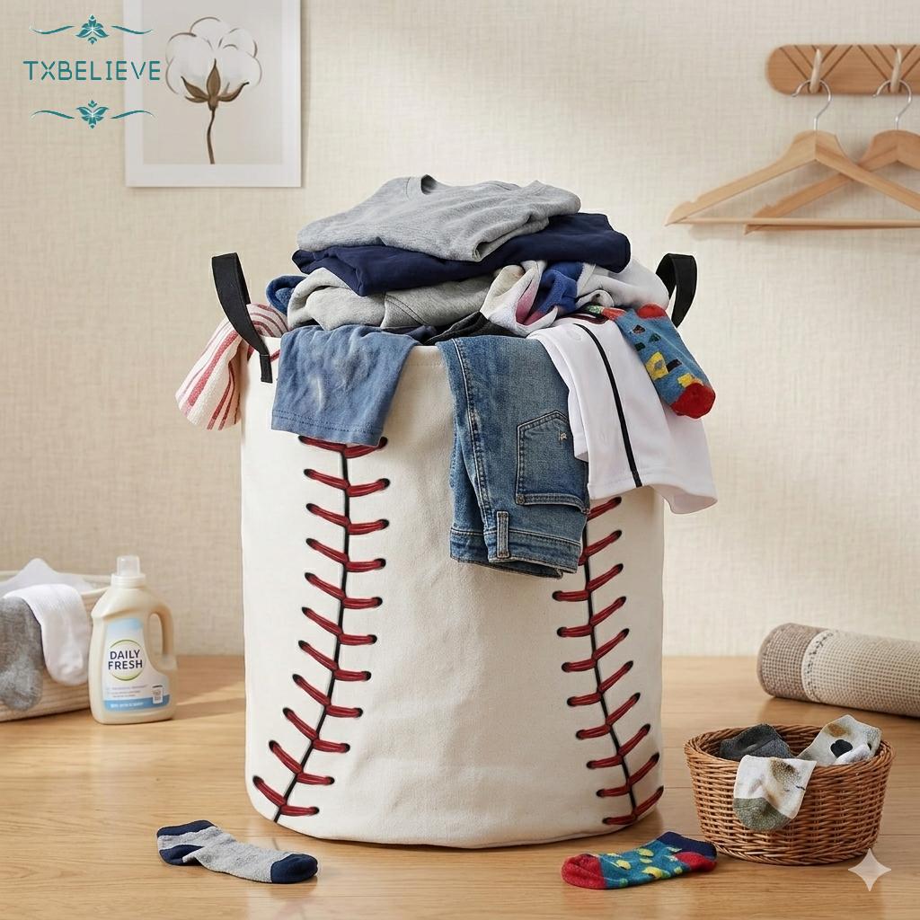 Kids Laundry Basket — Baseball/Astronaut-Themed Hamper for Dirty Clothes | Foldable, Waterproof Canvas Storage Bin for Boys | Cute Laundry Hamper & Gift Basket (Baseball Style / Astronaut Style)