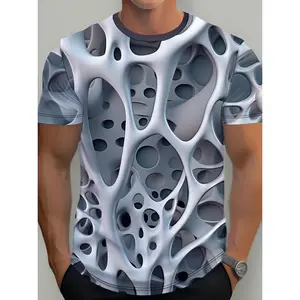 Men' Geometric Print T-Shirt - Modern Digital Crew Neck Short Sleeve Shirt with Stretch Fabric| Machine Washable Casual Summer Wear Suitable for Theme Events & Everyday Outfits, Comfortable Fit for Parties, Office, and -Casual Style, PLUS SIZE