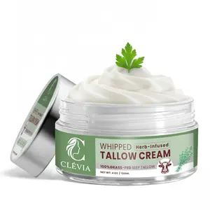 100% Grass-Fed Whipped Tallow Cream - 4 OZ Anti-Wrinkle Face and Body Balm with Jojoba Oil - Non-Comedogenic Deep Hydration for Dry, Sensitive and Irritated Skin - Herb-Infused