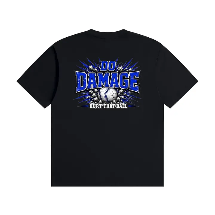 DO DAMAGE TEE - Men's Baseball Graphic T-Shirt Menswear Tshirt Streetwear Tops Black