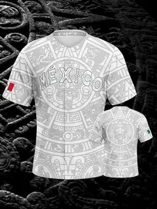 Men's Baseball Short-Sleeve Mexico Print Sweatshirt Quick-dry comfort, breathable soft V-neck top Ideal for baseball and everyday wear