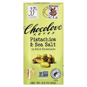 Chocolove Pistachios & Sea Salt in Milk Chocolate, 33% Cocoa , 3.2 oz (90 g)