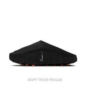 Black Thick-Soled Mule Slides, Orange Spherical Massage Outsole, Breathable Fabric Upper, Pre-Game Recovery Tech Slides