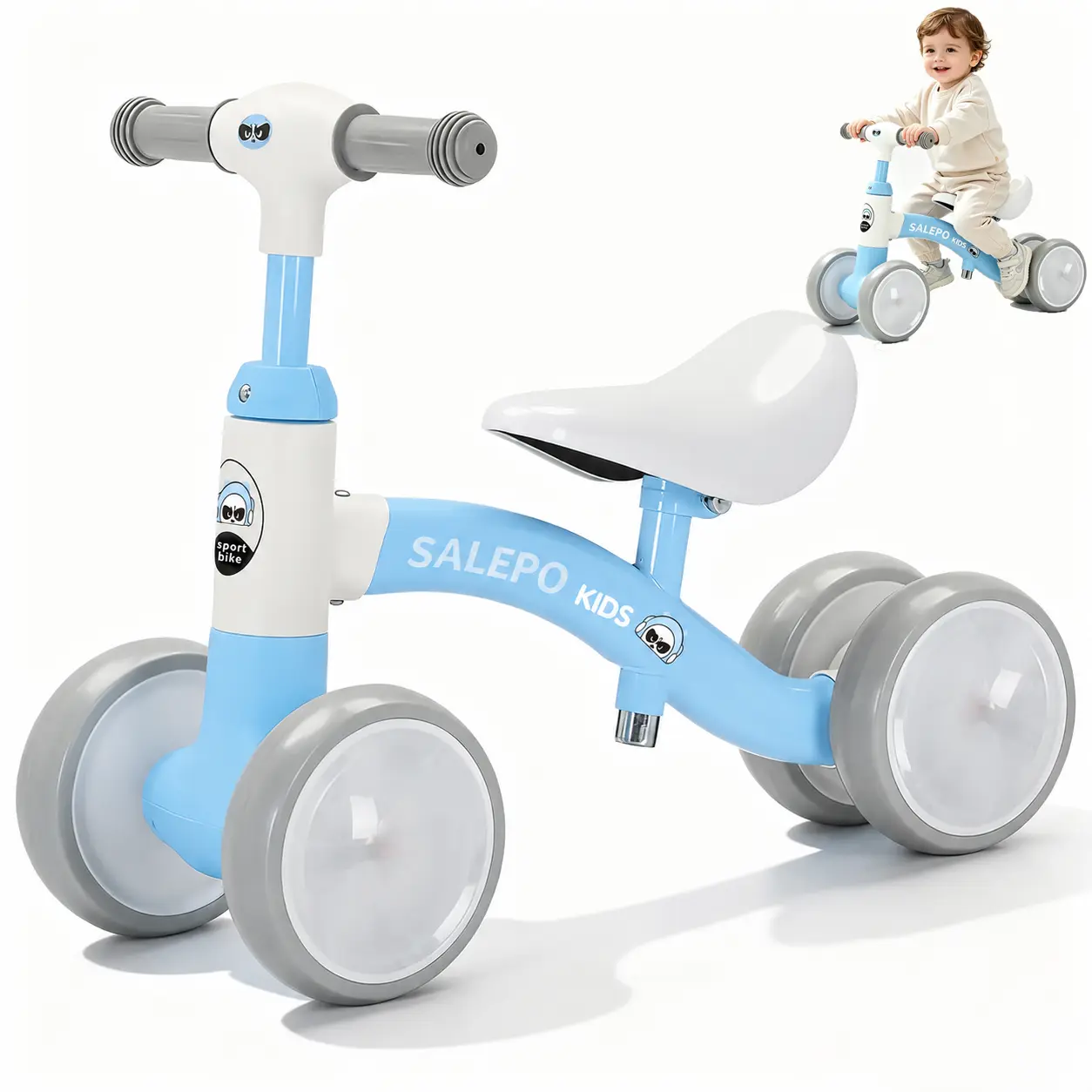 No Pedal Toddler Balance Bike for 12-36 Months Old Boys Girls, Adjustable Seat & Handlebar 4 Silent Anti-Slip Wheels Baby First Walking Bike, Perfect First Birthday Pre-School Ride Toy Gift