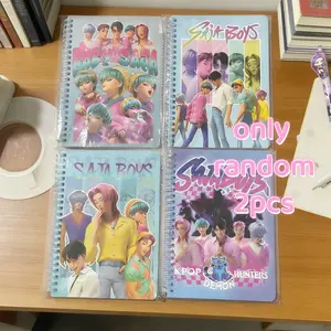 Kawaii Kpop Style Spiral Notebook, Cute Cartoon Character Journal Notebook with Matching Pens, A5 Hardcover Lined Notepad for Student School Office DIY Scrapbook Accessories Gift