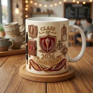 Personalized Gold Glitter Graduation Mug, 2D Printed 3D Effect Coffee Cup with Custom Name, Class of 2026 Senior Gift for High School or University Students, Stylish Achievement Keepsake, Perfect Graduation Celebration Gift