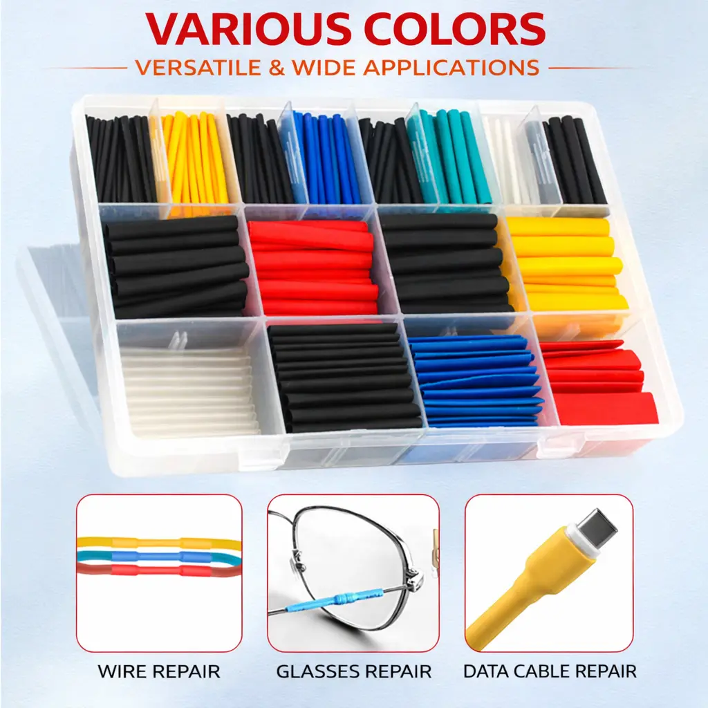 560Pcs Heat Shrink Cable Sleeves, 2:1 Ratio, Insulated Wire Tubing Kit with Box