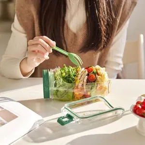 Portable Leak-Proof Salad Container with Clear Capacity Marking, Sealed Lid, Transparent Square Body, Ideal for Snacks, Lunch, Dinner, Office, Travel
