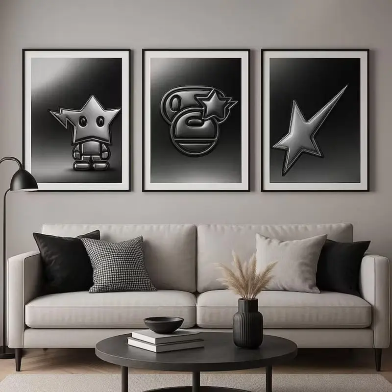 Set Of 3 Y2K Chrome Posters - Unframed Modern Home Decor Prints for Hypebeast Teens' Bedrooms, Dorms