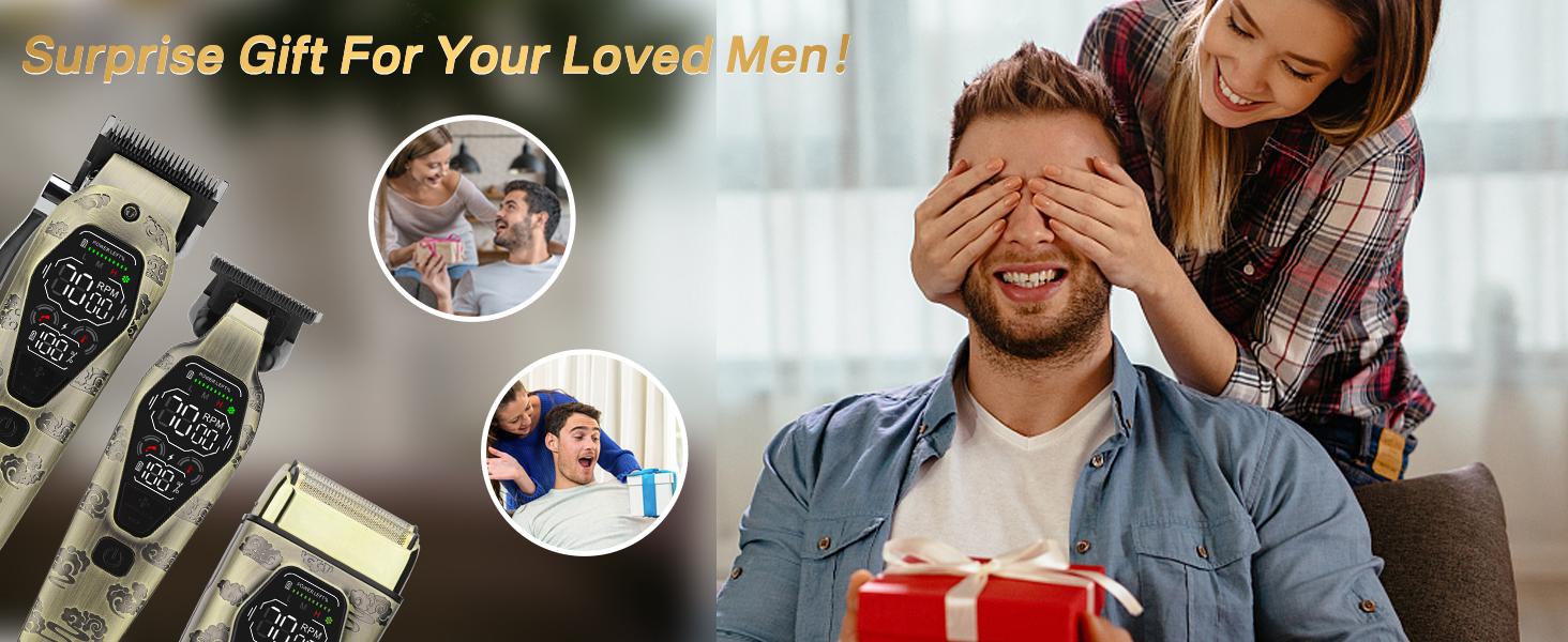 Hair Clippers for Men Professional, T-Blade Hair Trimmer for Men, Electric Shaver Razor, Beard Trimmer, 3 in 1 Cordless Barber Clippers and Trimmers Set, Haircutting Kit LCD Display (Bronze)