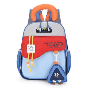 Happy Kids Backpack with Neck Pillow Lightweight Preschool School Bag for Boys Cute Travel Bookbag with Mini Coin Pouch & Bottle Pocket