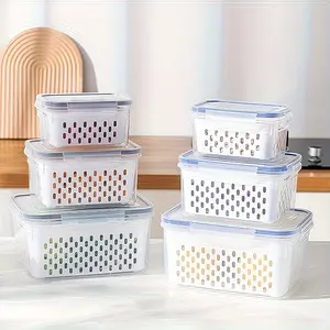 9 Pcs Food Storage Containers Set, Reusable Kitchen Organizer with Drain Baskets & Covers, Leakproof Refrigerator Safe, Fruit Vegetable Holder, Fridge Organizer