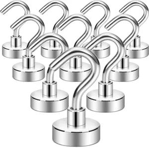 Magnetic Hooks, 30+ Lbs Strong Magnetic Hooks, Ideal for Cruise Cabin, Essential Hanging Gear, Metal Wall Refrigerator Hooks, Silver Color, 10 Pack, Storage Hooks