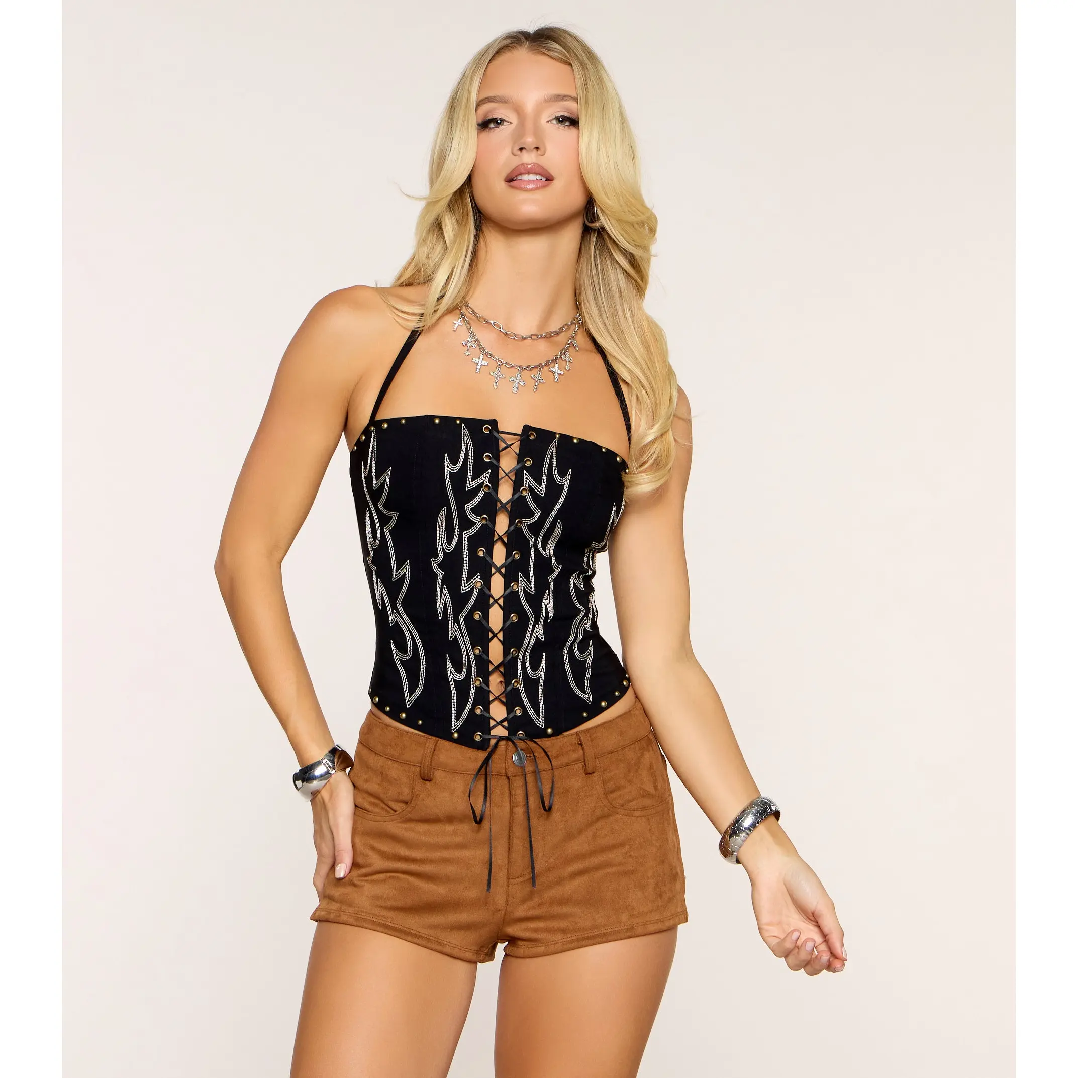 Wild Ember Flame Stitch Corset Top