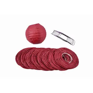 4" Velvet Red Round Paper Lantern, Parallel Ribbing, Hanging Decoration (10-Pack) (String Light Sold Separately)