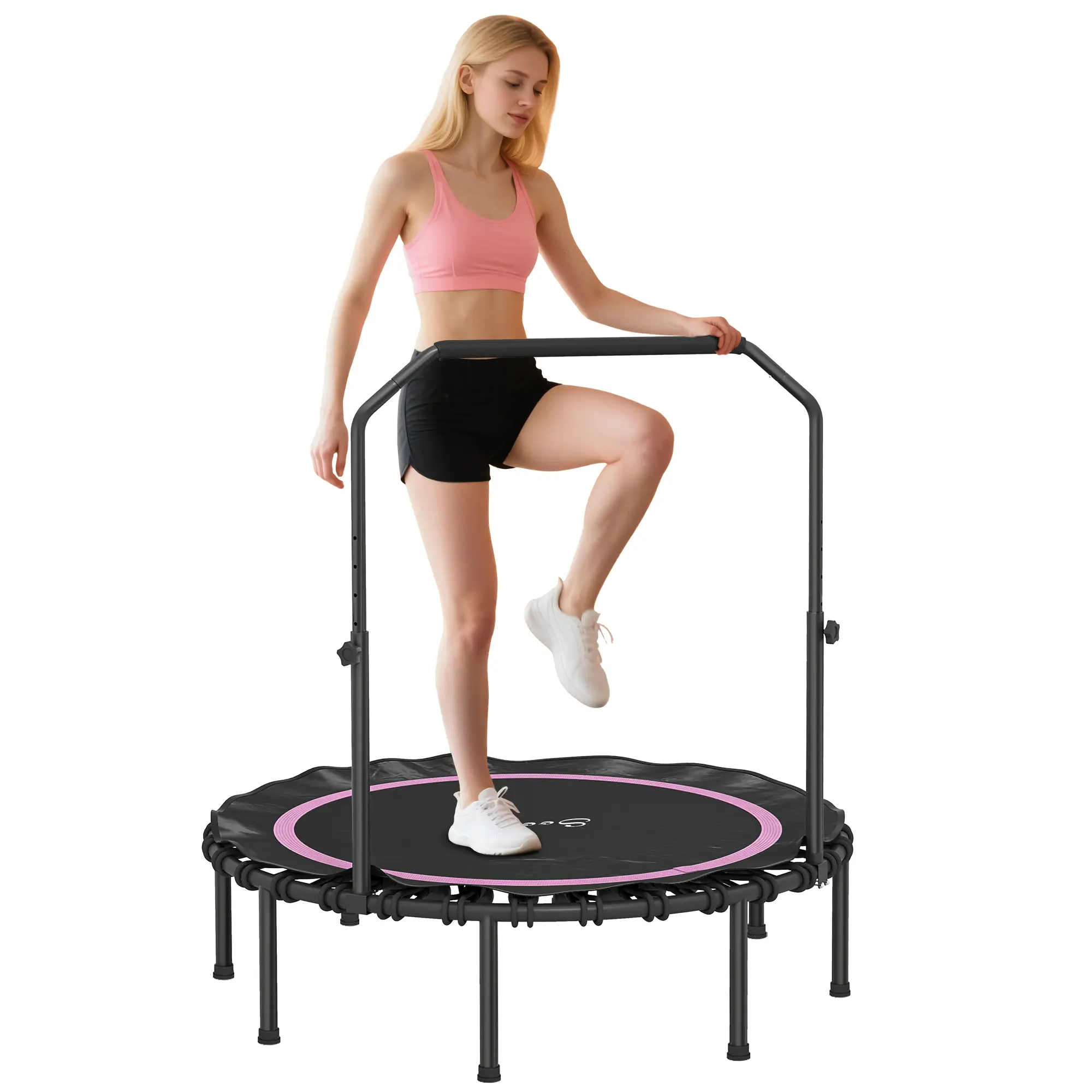 Soozier 48" Foldable Bouncing Fitness Trampoline for Adults, Home Workout Equipment with Adjustable Handlebar, Quiet Safe Bungee Cardio Trainer for Indoor-Outdoor Fitness, Bouncing Fitness Trampolines