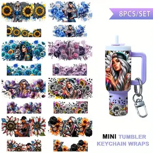 8 Sets Of Mother's Day UV DTF MINI Stanley Cup Keychain Packaging, Waterproof Durable DIY For MINI Stanley Keychain Packaging Transfer Decorative Paper, Ideal For DIY Gift Wrapping