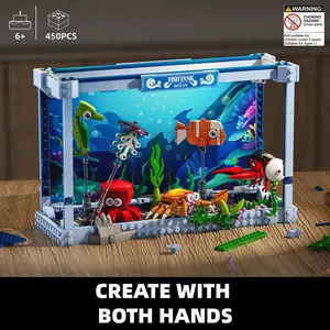 Ocean World Fish Tank Building Blocks Toy, Assembly Building Blocks, Creative Desktop Ornament, Building Blocks Toy for Kids & Adults, Building Blocks Set