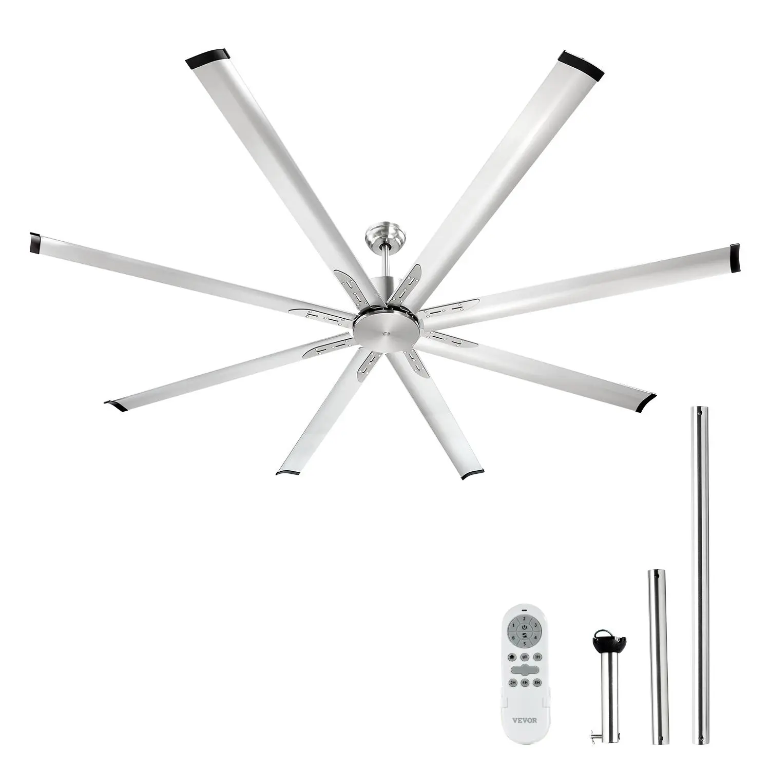 【DealsForYouDays】VEVOR 84-In Low Profile Flush Mount Ceiling Fan, 6-Speed Remote Control, Aluminum 8-Blade Reversible DC Motor, Brushed Nickel, Indoor/Outdoor Fan for Bedroom, Home, No Lighting