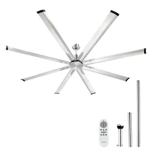 TikTokShopBlackFridayVEVOR 84 In Ceiling Fan without Light, 6-Speed Remote Control, Aluminum 8-Blade, Reversible DC Motor, Modern Low Profile Flush Mount Fan for Bedroom, Living Room, Patio, Indoor/Outdoor, Brushed Nickel