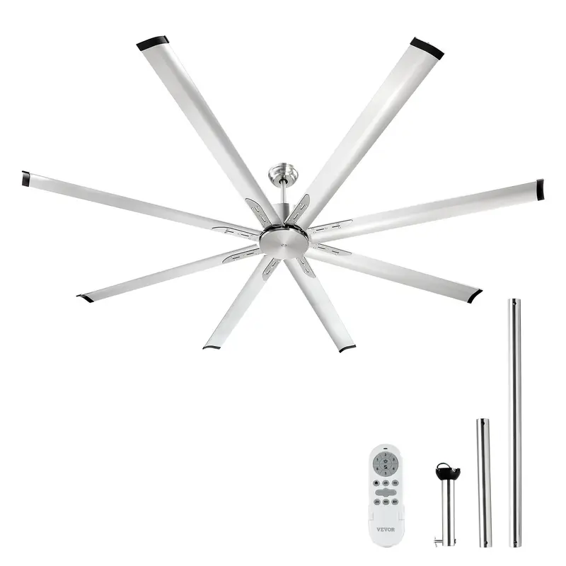 VEVOR 84 in Low Profile Flush Mount Ceiling Fan with 6-Speed Remote, Adjustable Aluminum 8-Blade Reversible DC Motor, Brushed Nickel, 24W Dimmable LED Light (Bulb Included), Energy-Saving All Seasons Indoor/Outdoor Fan for Lights Bedroom