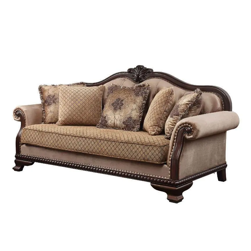 ACME Chateau De Ville Sofa w/5 Pillows, Fabric & Espresso Finish