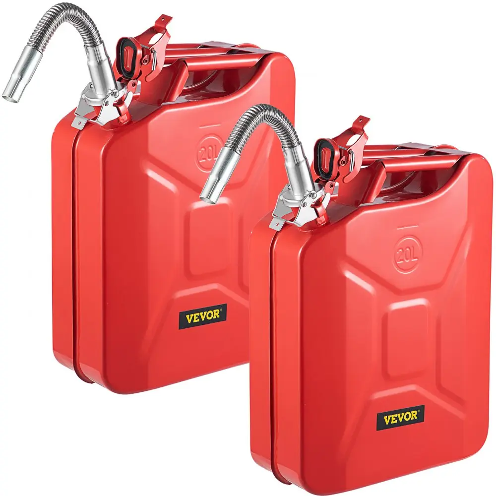 5.3 Gallon / 20 L Portable Jerry Gas Can with Flexible Spout System, Rustproof ＆ Heat-resistant Steel Fuel Tank for Cars Trucks Equipment,