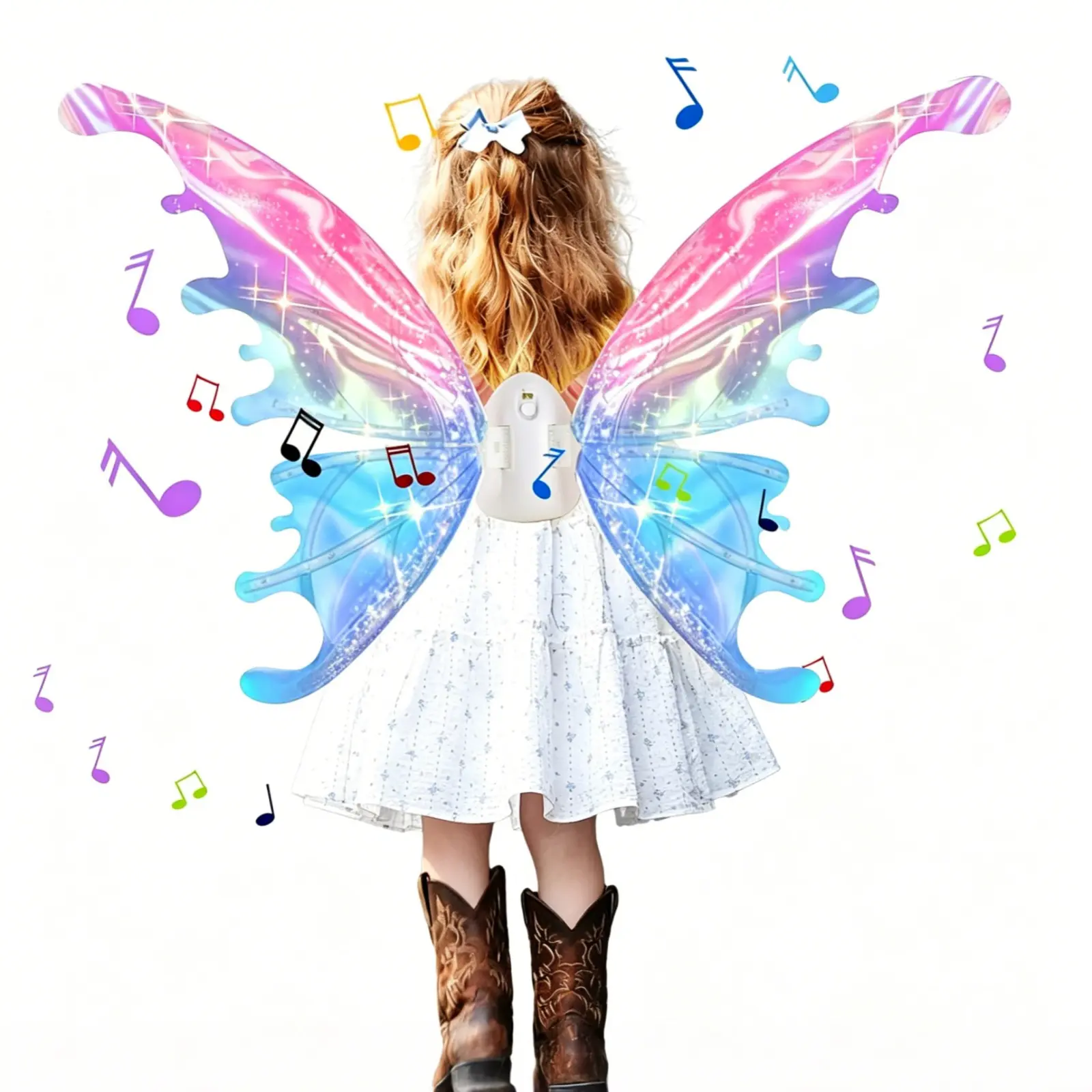 Light Up Moving Butterfly Fairy Wings for Girls, Electric Glowing Princess Costume Accessory with Music, Magical Angel Wings Toy Gift for Little Girls Birthday Halloween Christmas Cosplay Dress Up Party, Wearable Sparkly Flapping Fairy Wings 2026