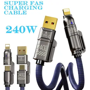 240W USB C Fast Charger Set, Fast Charging Adapter with 5.9FT 4-in-1 USB A+Type C Data Sync Cable For